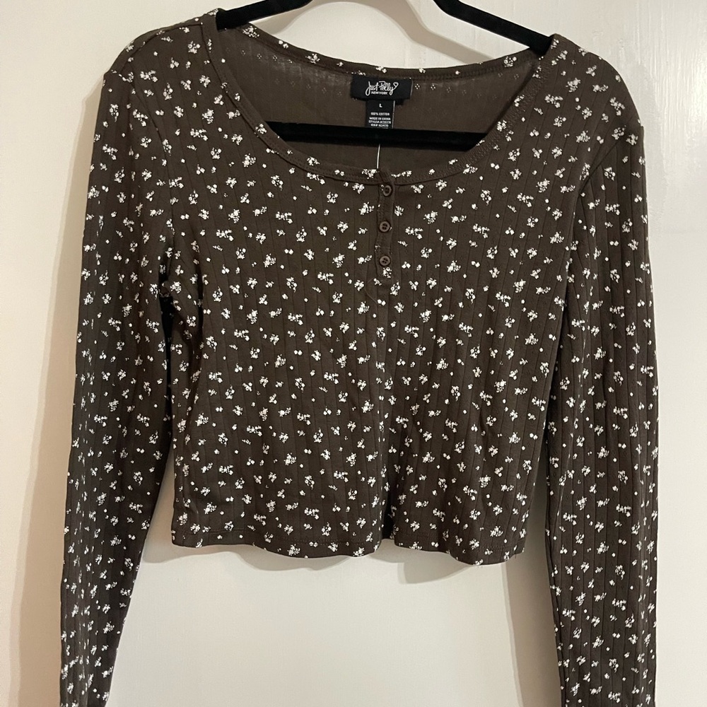 COPY - Just Polly New York L Cropped Brown & White 100% Cotton Long Sleeve Ladi…